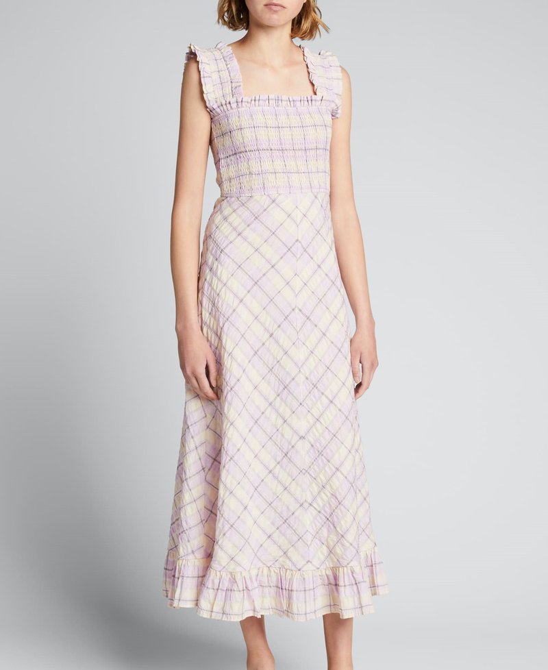 Ganni Seersucker Check Dress - Orchid Bloom | Garmentory