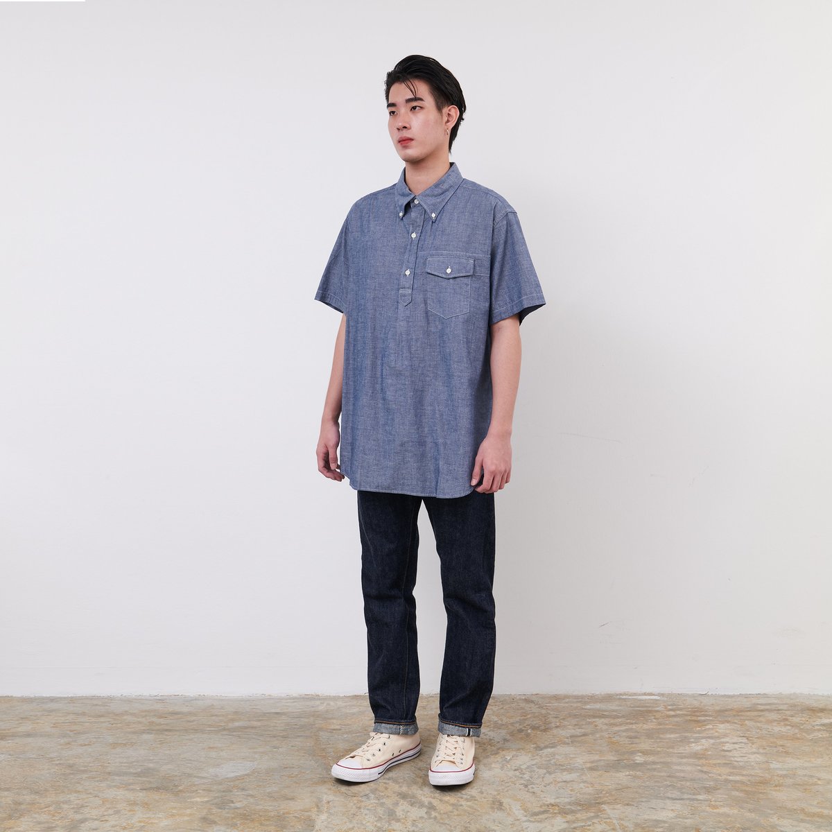 Engineered Garments cotton Chambray Popover BD Shirt - Blue