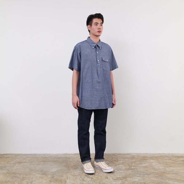 Engineered Garments cotton Chambray Popover BD Shirt - Blue