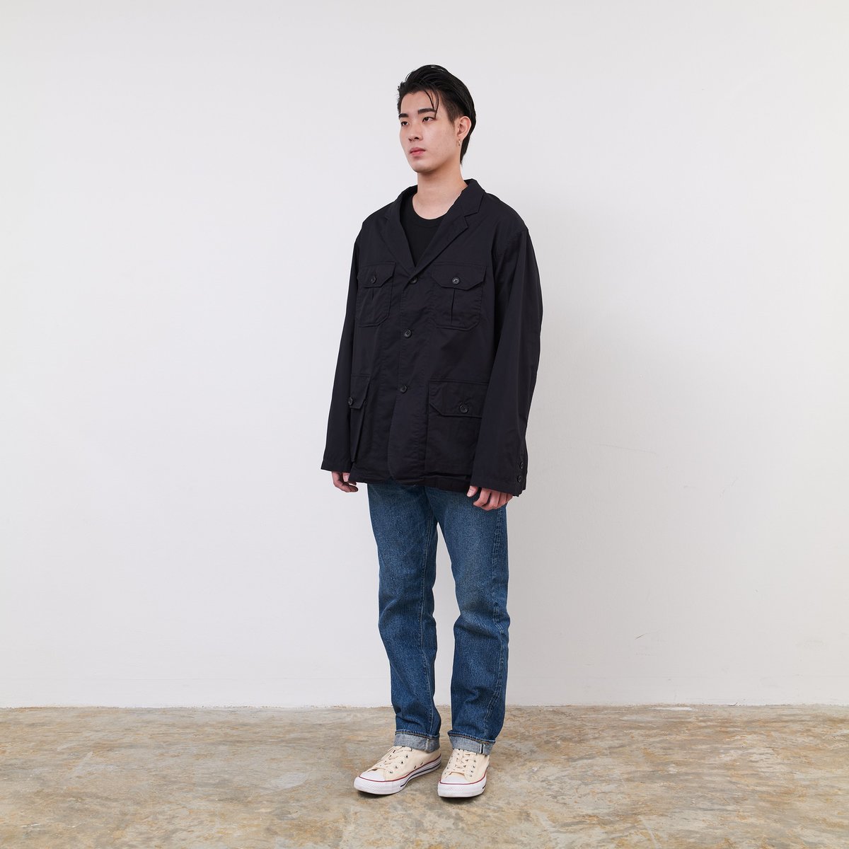 Engineered Garments Highcount Twill Folk Jacket - Black | Garmentory