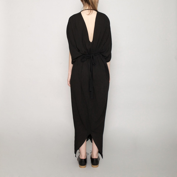 7115 by Szeki Signature Kimono Maxi Dress - Black | Garmentory