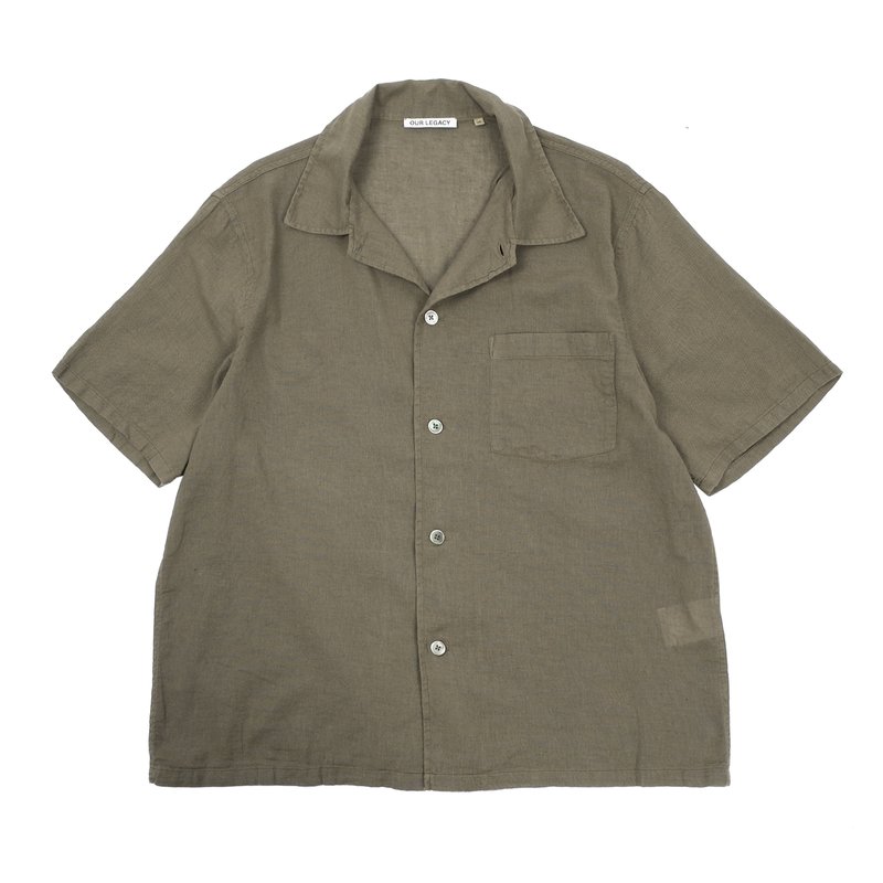 Our Legacy Sheer Cotton Linen Shortsleeve Box Shirt - Dark