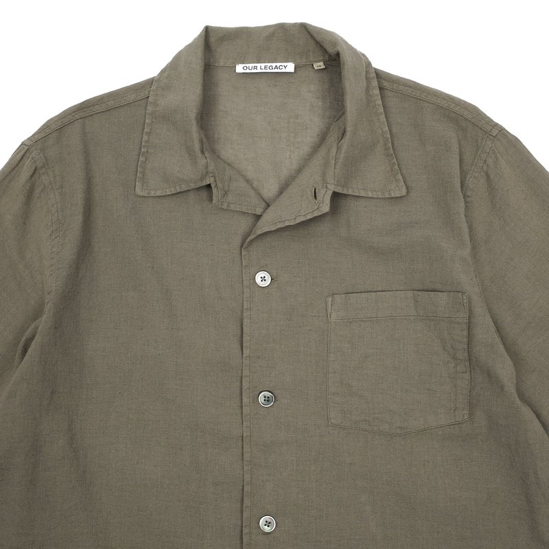 Our Legacy Sheer Cotton Linen Shortsleeve Box Shirt - Dark