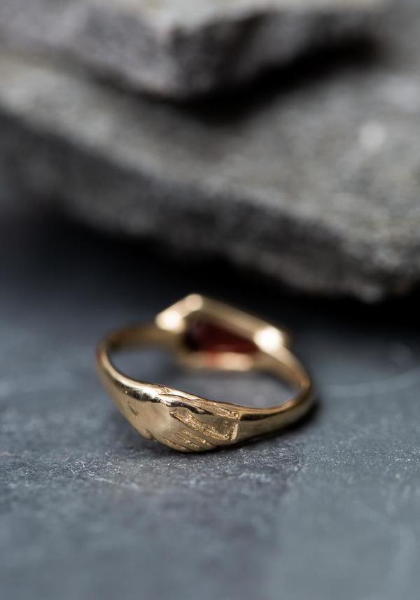 Margaret Cross Garnet Coffin Ring - Gold Margaret Cross Garnet Coffin Ring - Gold