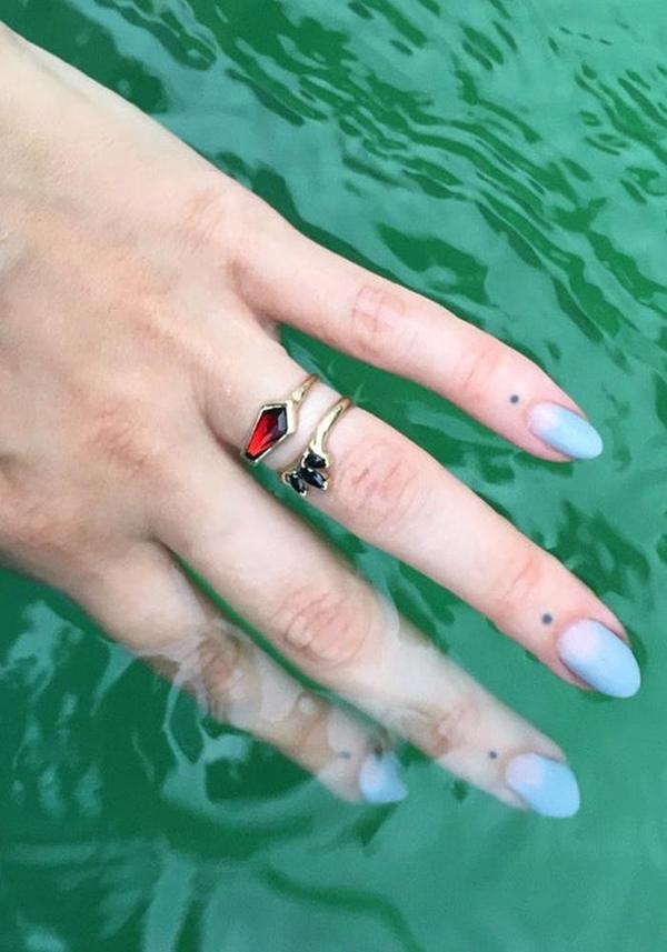 Margaret Cross Garnet Coffin Ring - Gold Margaret Cross Garnet Coffin Ring - Gold