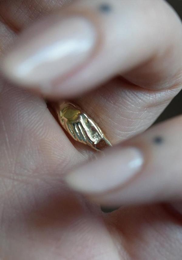 Margaret Cross Garnet Coffin Ring - Gold Margaret Cross Garnet Coffin Ring - Gold