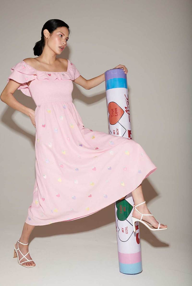 Olivia Rubin Talia Strawberry Embroidery Dress pink