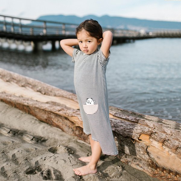 Kids Bass + Sass Asymmetric T-shirt Dress - Black/White Stripes