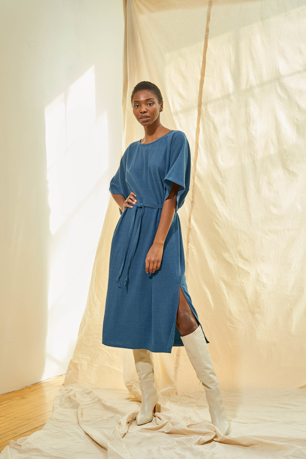 Devlyn Van Loon Tie Back Dress - Aegean Blue | Garmentory Devlyn Van Loon Tie Back Dress - Aegean Blue | Garmentory