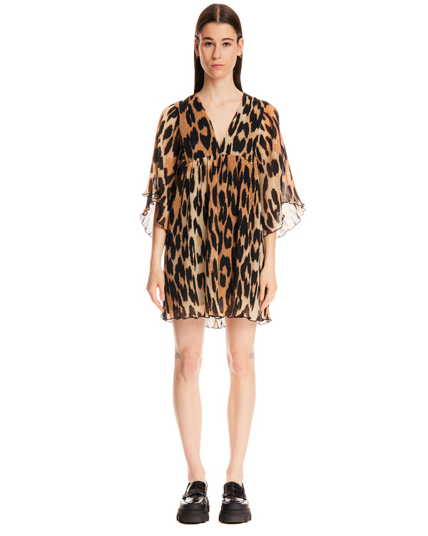 ganni short leopard dress Ganni leopard-print Denim Mini Dress