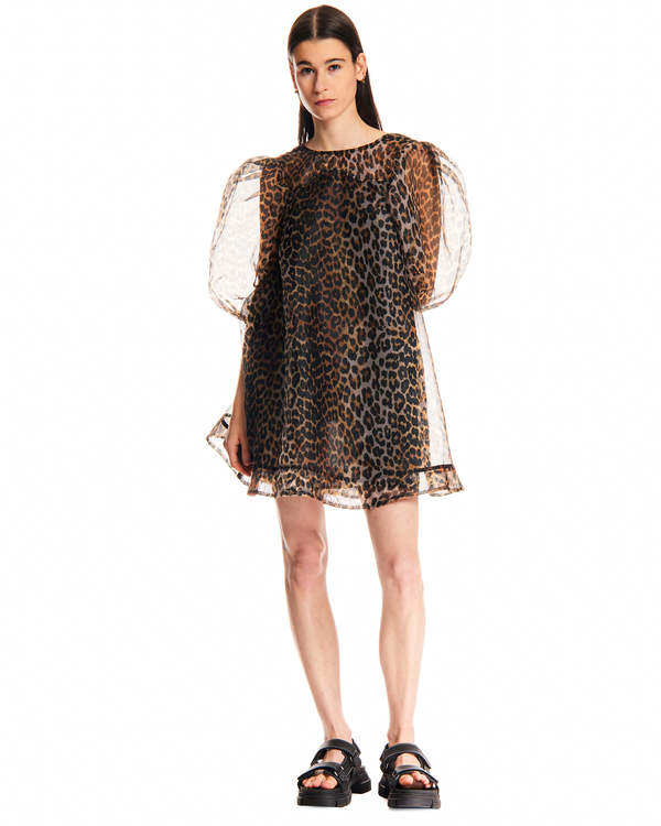 knee length dresses for ladies Ganni Leopard Printed Denim Mini Dress main image 1