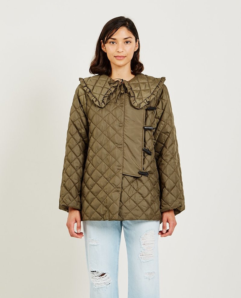 GANNI　ガニー Recycled Ripstop Quilt COAT Black Ripstop Quilt Coat | GANNI US