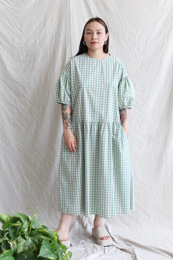 green emerald velvet dress Sage Print Drop Waist Dress main image 0