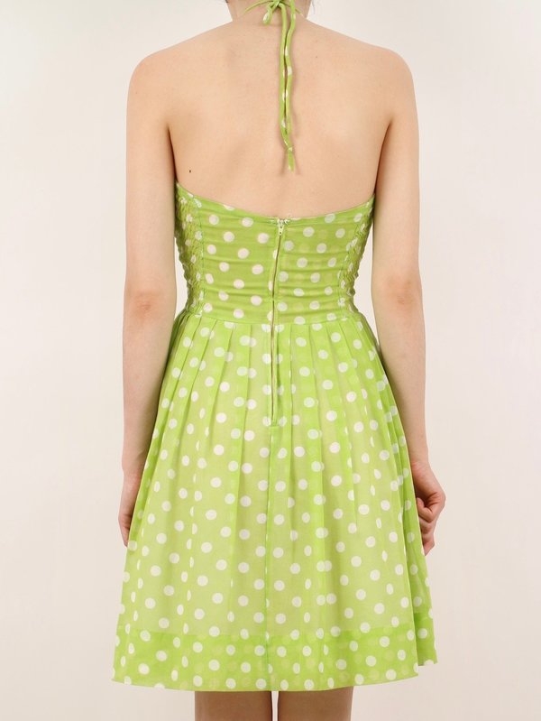 green emerald velvet dress Long Polka Dot Halter Dress, Sizes Small