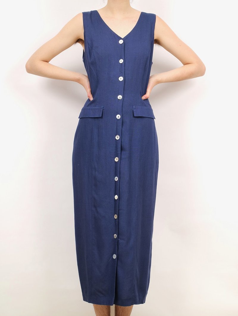 Vintage button down midi dress - navy | Garmentory