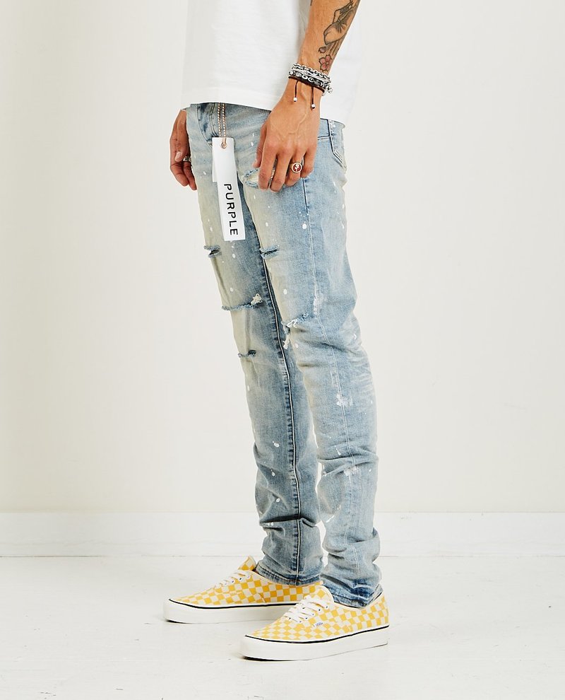 PURPLE P001 Slim Fit Light Indigo Paint denim - Light