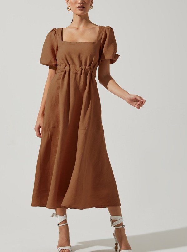 astr the label angeles midi dress ASTR The Label Low Back Angeles Dress - CARAMEL