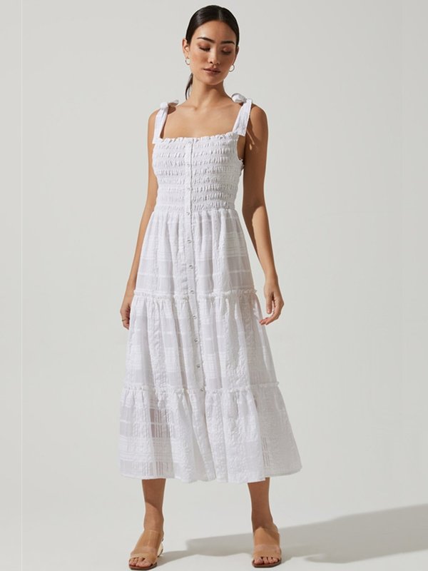 ASTR The Label Dita Smocked Midi Dress - White | Garmentory