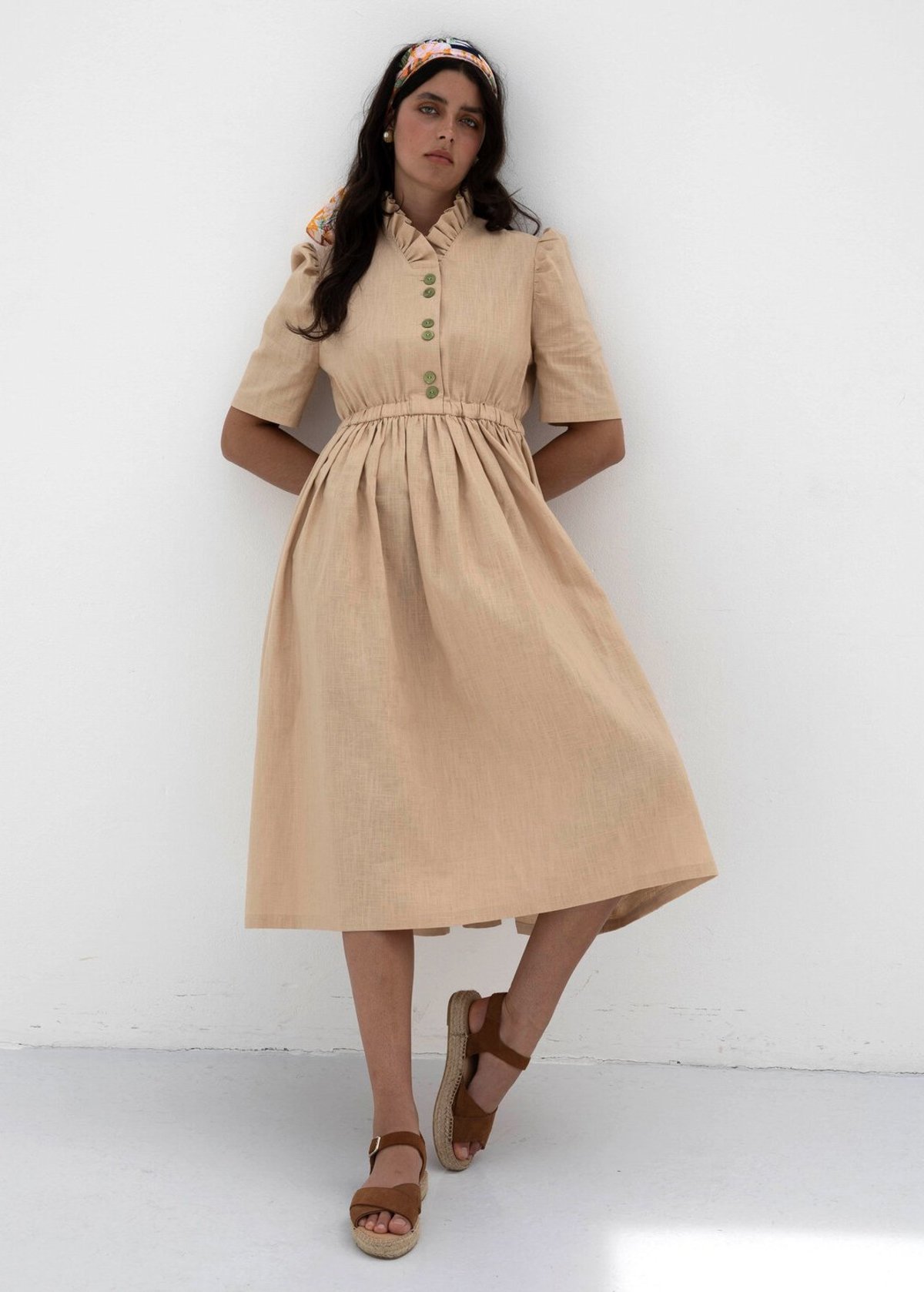 MASHA MARIA Eleonora Linen Dress - Beige | Garmentory