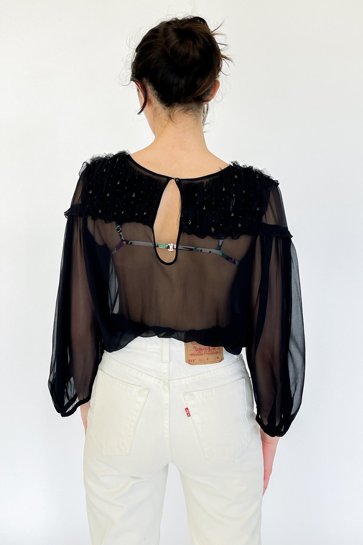 Vintage Valentino Silk Chiffon Pleated Blouse - Black | Garmentory