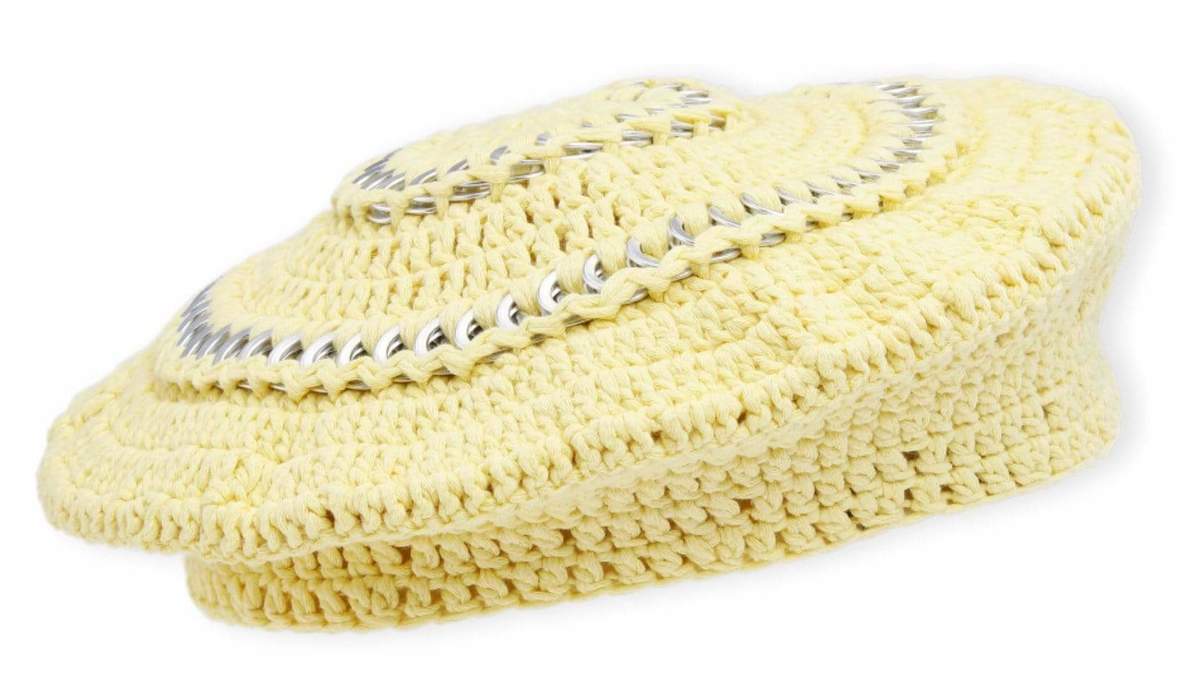 GANNI Ring-embellished crocheted cotton beret One size Nwt In Pale Banana Ganni Crochet Metallic Beret - Black | Garmentory main image 4