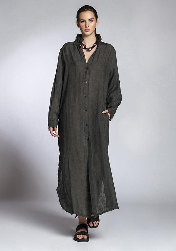 knee length dresses for ladies Maxi linen dress AGRA in White main image 1