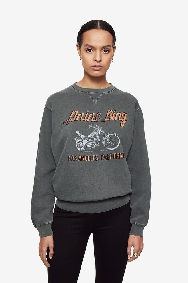Anine Bing Ramona Sweatshirt - Motorcycle/Vintage Charcoal Black |  Garmentory