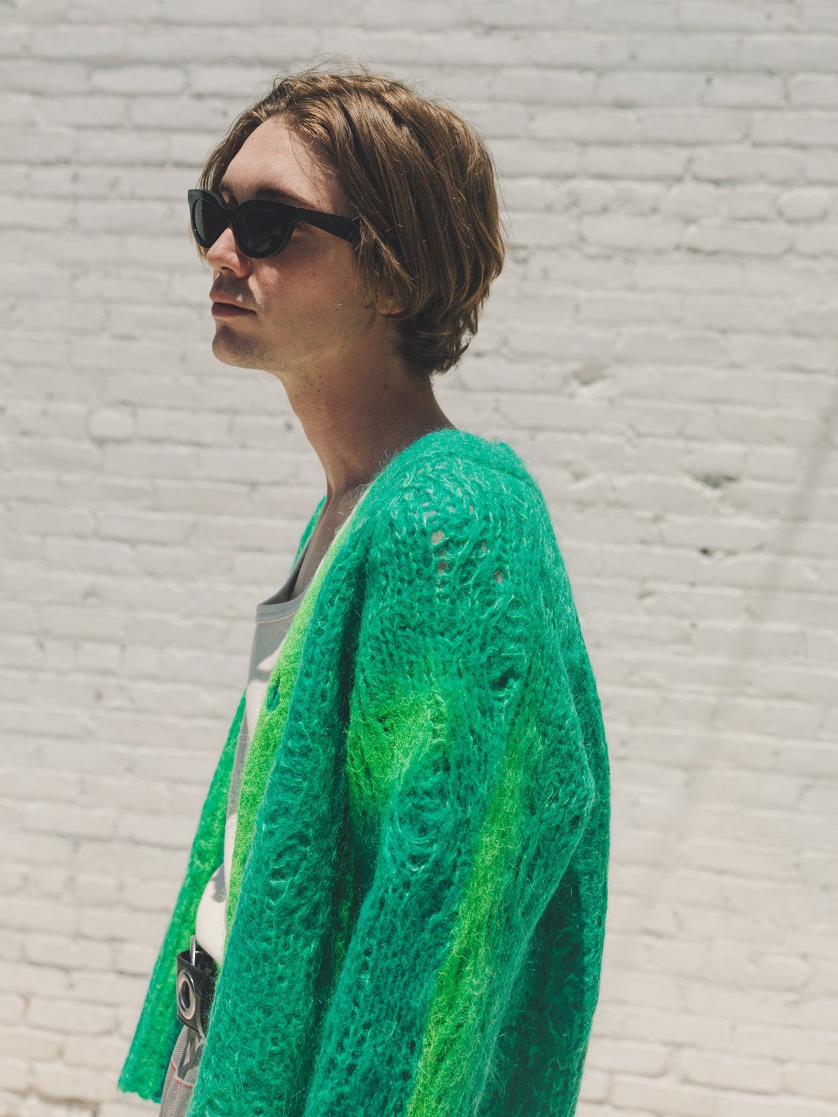 Marni Spray Paint Green Mohair Open Knit Cardigan - green | Garmentory