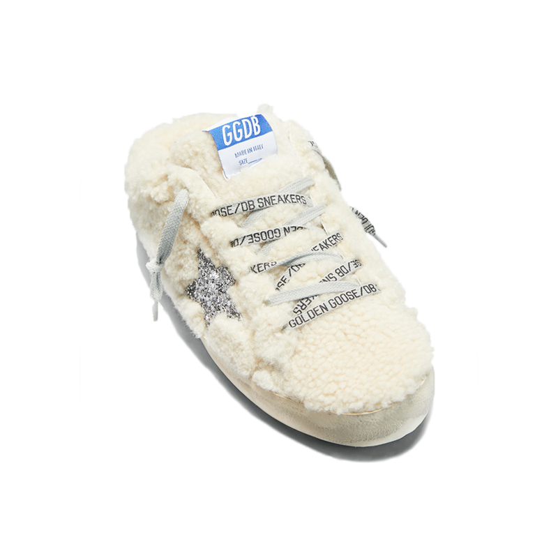 Golden Goose Super-Star Sabot Shearling Natural White/Silver