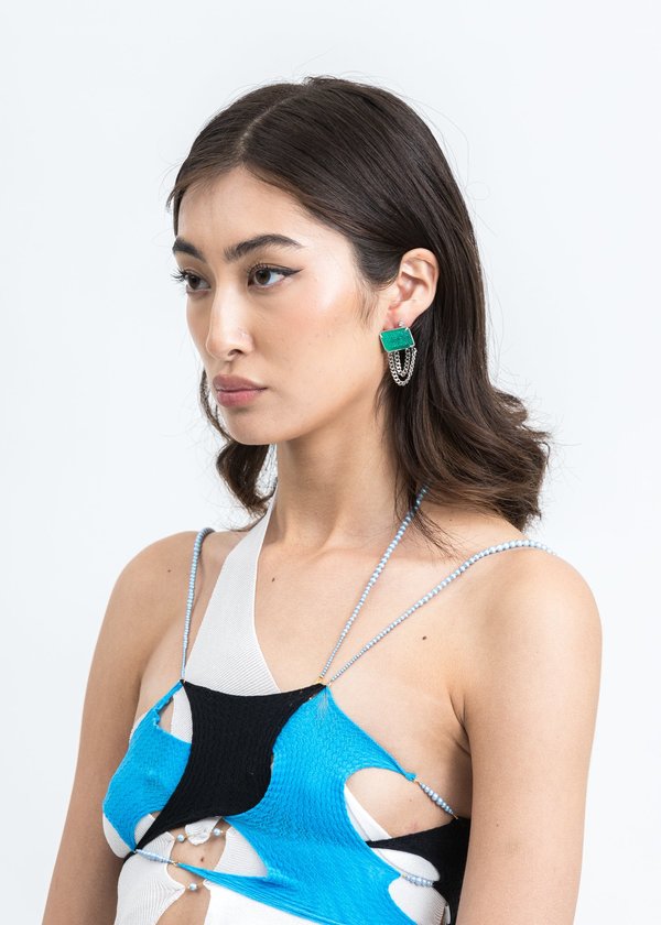 DEPARTMENT Jeweled Earring (Single) - White Gold/Green