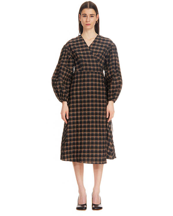 Ganni Seersucker Wallet Dress - Brown/Black Checks | Garmentory
