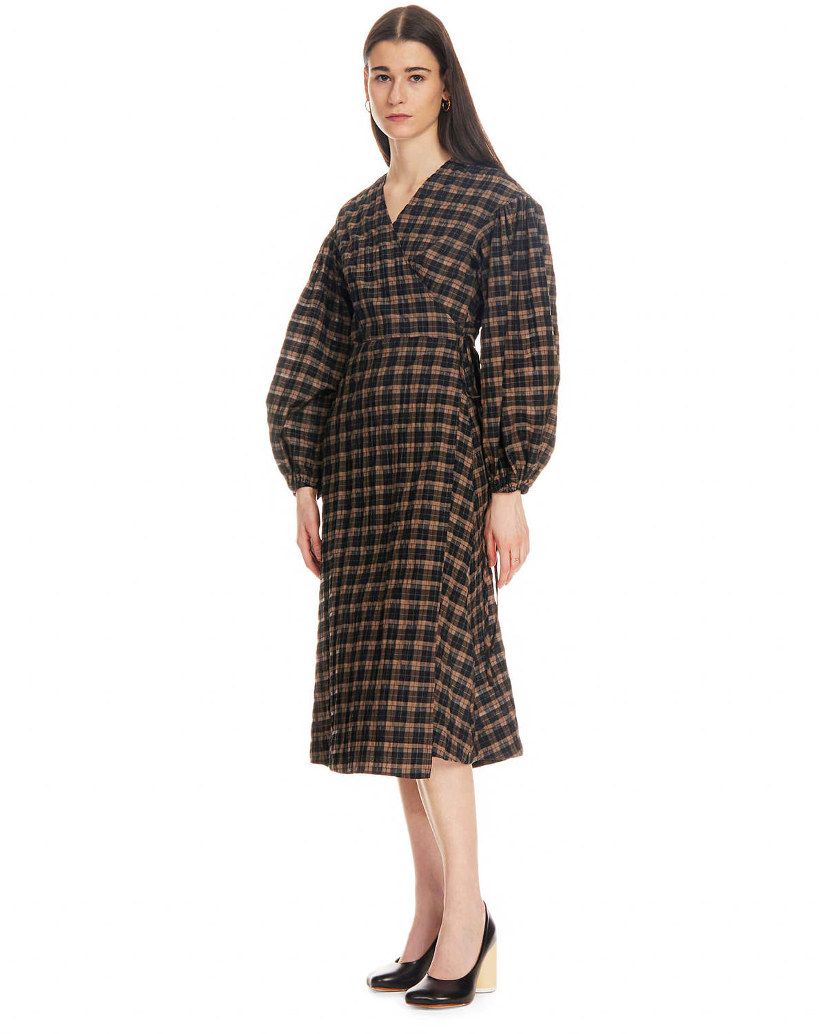 Ganni Seersucker Wallet Dress - Brown/Black Checks | Garmentory