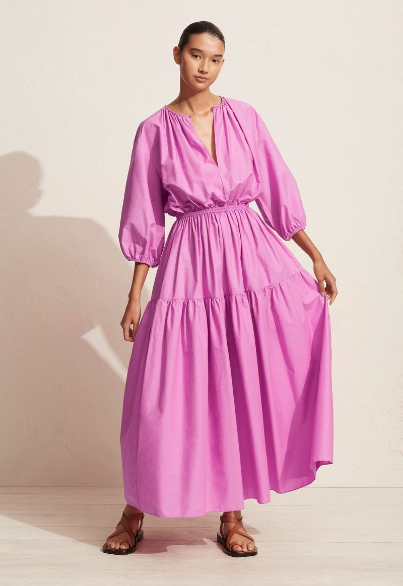 matteau purple dress Matteau + Shirred Organic Cotton-Poplin Dress