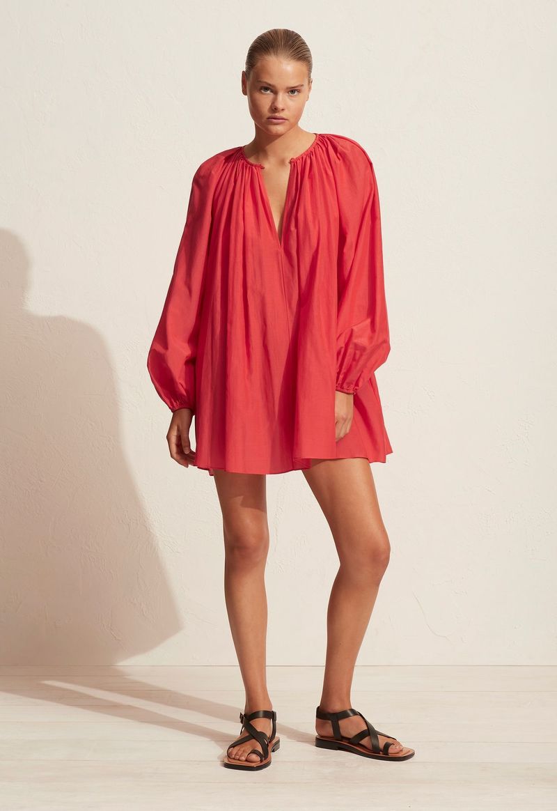 strapless open back dress Matteau Empire Pintuck Bodice Dress
