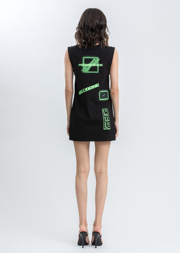 we11done All Over Logo Printed Mini Dress - Black we11done All Over Logo Printed Mini Dress - Black