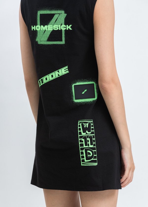 we11done All Over Logo Printed Mini Dress - Black we11done All Over Logo Printed Mini Dress - Black