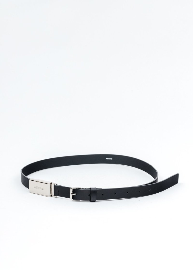 we11done Leather And Silver Logo Buckle Slim Belt - Black  display picture 3