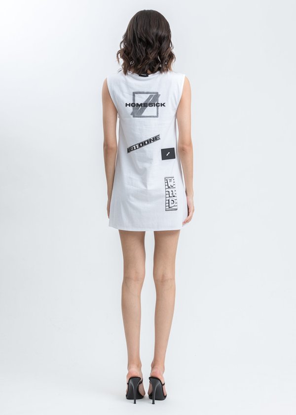 we11done All Over Logo Printed Mini Dress - White we11done All Over Logo Printed Mini Dress - White