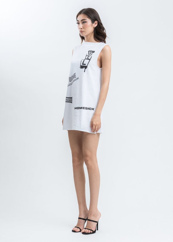we11done All Over Logo Printed Mini Dress - White we11done All Over Logo Printed Mini Dress - White
