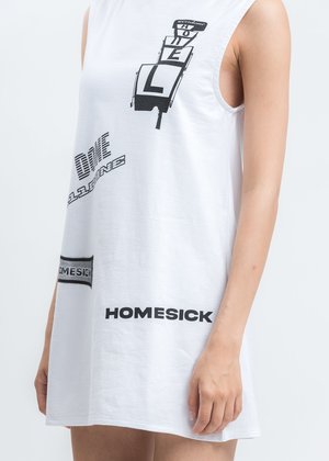 we11done All Over Logo Printed Mini Dress - White we11done All Over Logo Printed Mini Dress - White