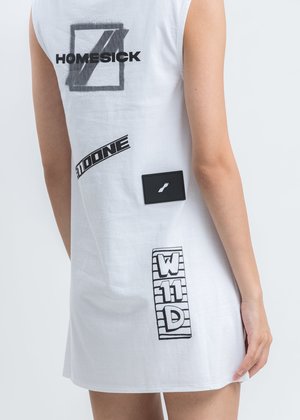 we11done All Over Logo Printed Mini Dress - White we11done All Over Logo Printed Mini Dress - White