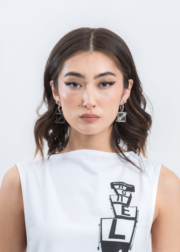 we11done Black Square Logo Earring - Silver we11done Black Square Logo Earring - Silver