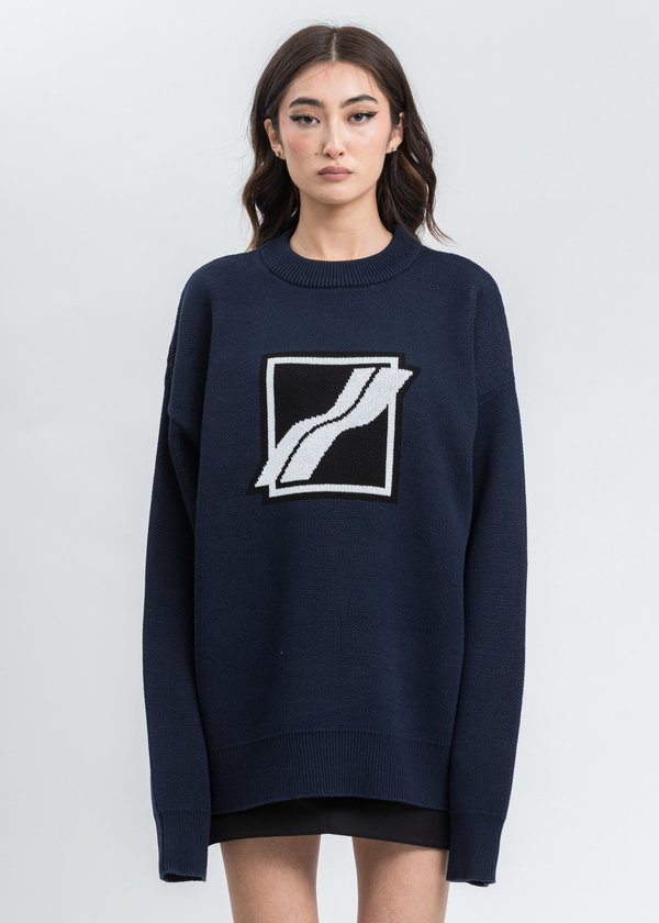 we11done Square Logo Jacquard Knit Pull Over - Navy we11done Square Logo Jacquard Knit Pull Over - Navy