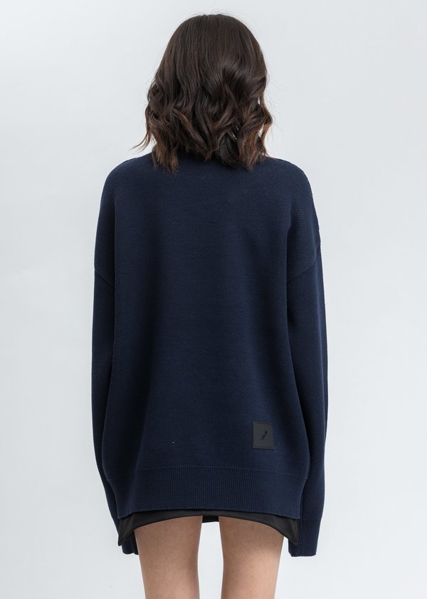 we11done Square Logo Jacquard Knit Pull Over - Navy we11done Square Logo Jacquard Knit Pull Over - Navy