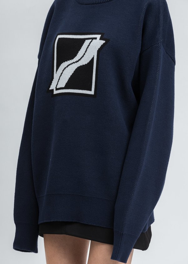 we11done Square Logo Jacquard Knit Pull Over - Navy we11done Square Logo Jacquard Knit Pull Over - Navy