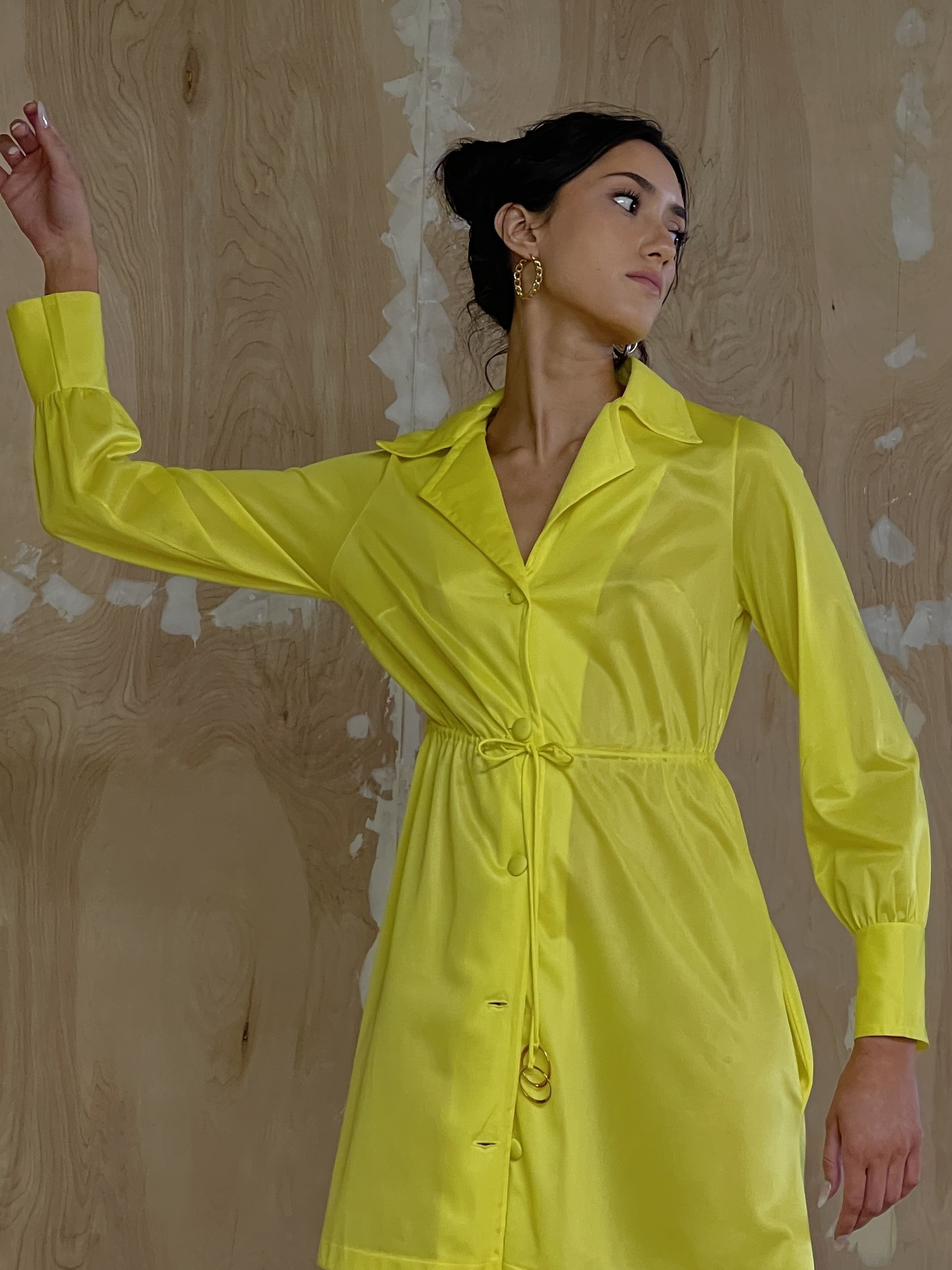 Vintage Nylon Drawstring Dress Yellow Garmentory