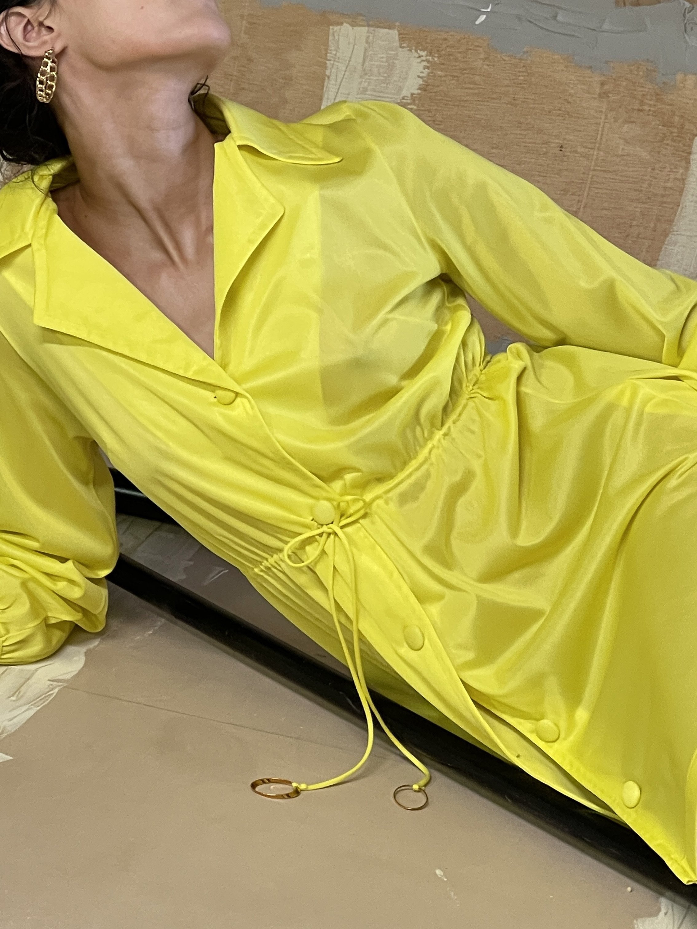 Vintage Nylon Drawstring Dress Yellow Garmentory