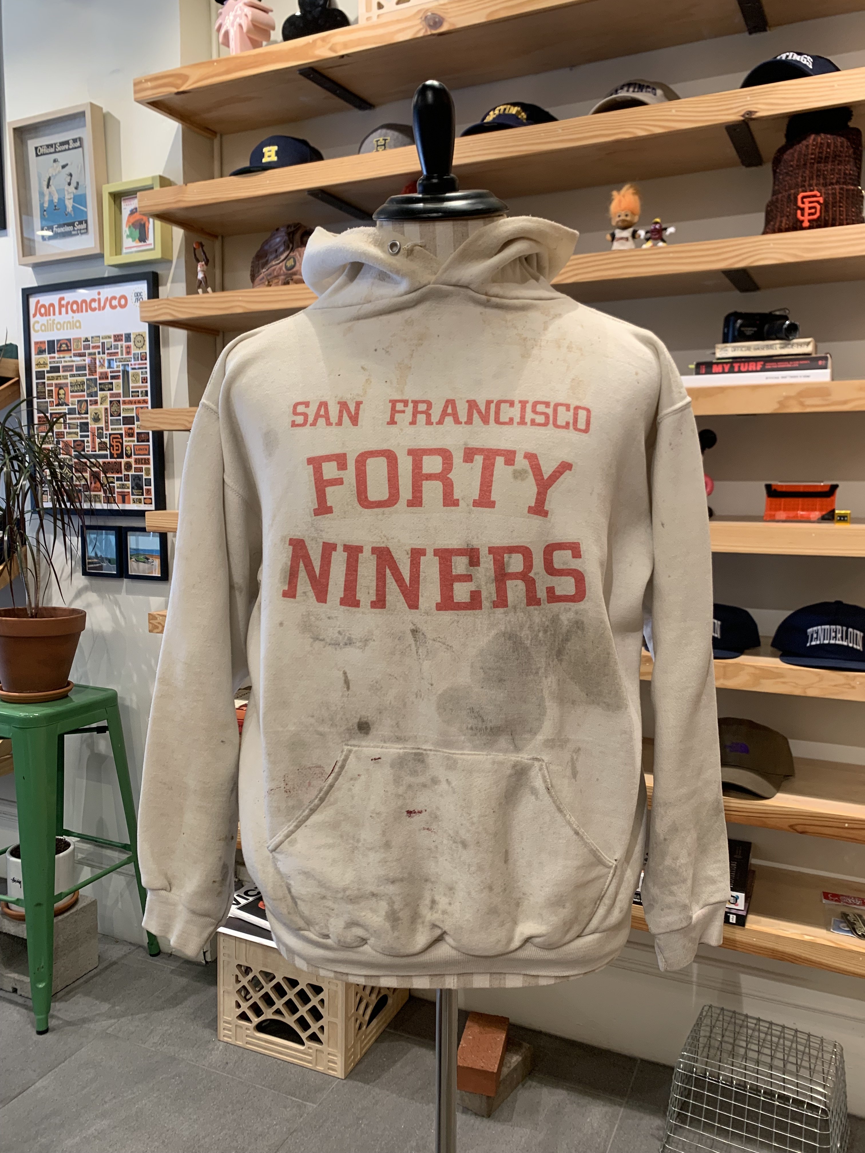 Vintage Tilted Brim 80s Russell Athletic 49ers Hoody - White/Red 