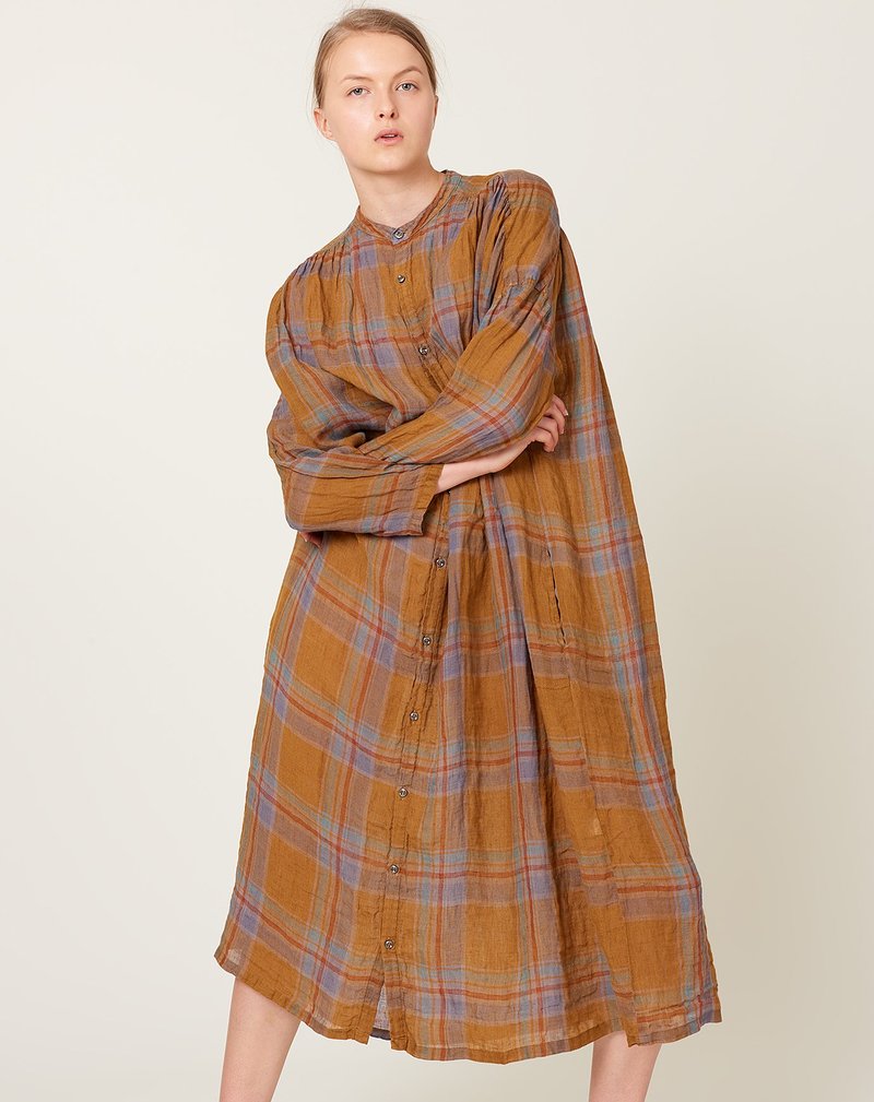 chinese dress ladies Erma Drop Waist Linen Dress-Blue, Pink and Green Madras