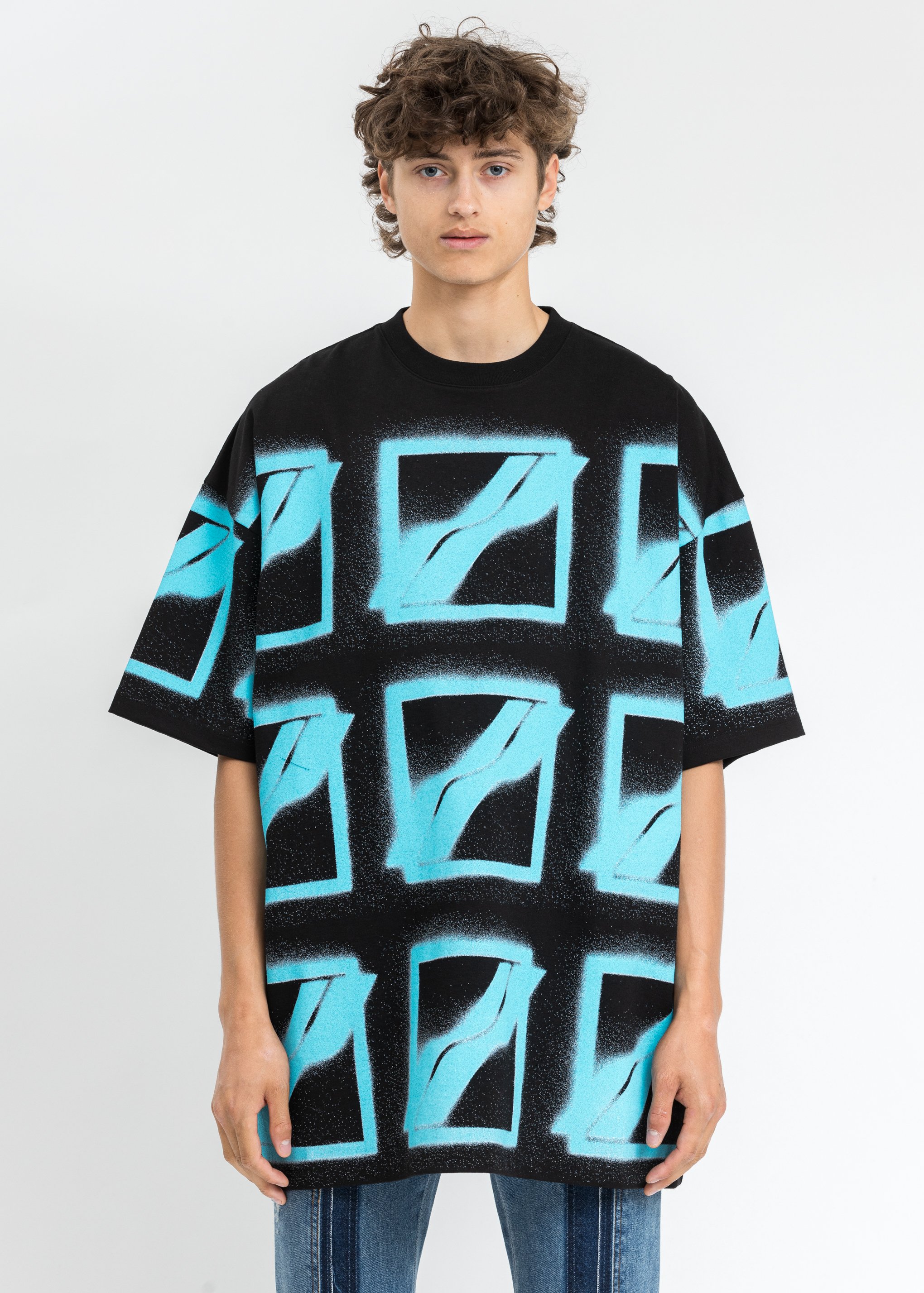 We11done Neon Blue Logo T Shirt Black Garmentory